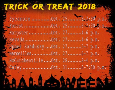 Trick or Treat 2018 schedule